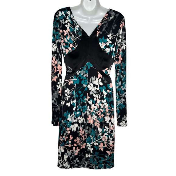 NWT roberto cavalli Dress Leaf Botanical Print Knit V-neck Black Green Pink US 6 - Picture 12 of 16